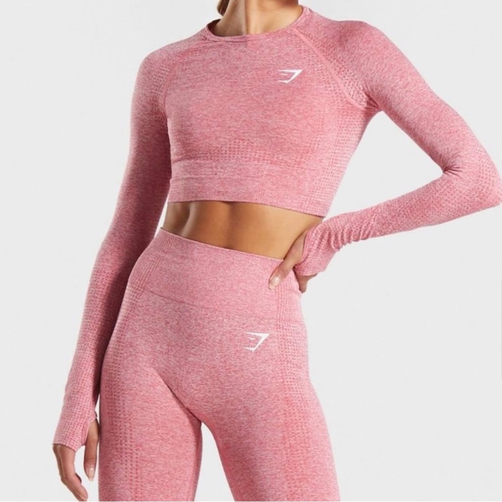 Gymshark vital seamless, long sleeve crop top - color pink marl